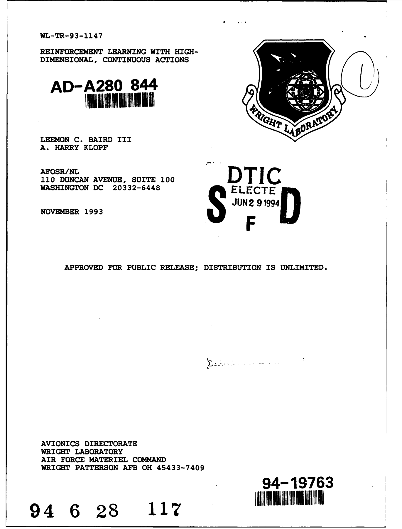 REINFORCEMENT LEARNING WITH HIGHDIMENSIONAL, CONTINUOUS ACTIONS